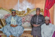 Lamido Adamawa with the university's management during the courtesy and advocacy visit at Fombina palace on Monday.