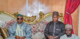 Lamido Adamawa with the university's management during the courtesy and advocacy visit at Fombina palace on Monday.