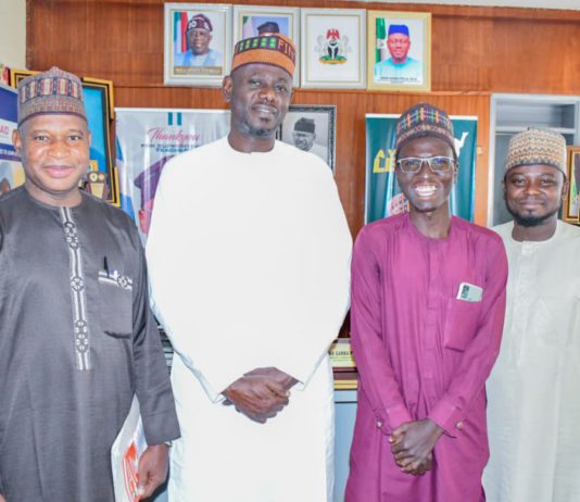 The visiting management team of Lincoln university Kumo with the commissioner of education and human capital development, Dr. Umar Garba Pella during the visit to his office in Yola on Tuesday.