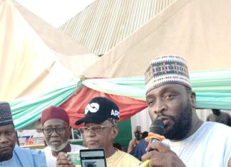 Girei APC stakeholders pledge highest turnout as e-registration commences Comrade Mustapha Salihu shortly after registering the first party member, Sen Girei in the e-platform.