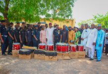 The musical instruments being donated to the federal fire service in Yola on Thursday.
