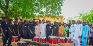 The musical instruments being donated to the federal fire service in Yola on Thursday.