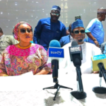 The governorship aspirant with wife during the declaration ceremony on Tuesday in Yola.