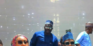 The governorship aspirant with wife during the declaration ceremony on Tuesday in Yola.