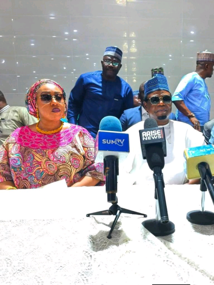 The governorship aspirant with wife during the declaration ceremony on Tuesday in Yola.