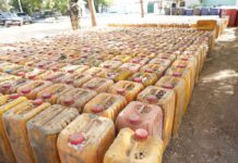 Some of the smuggled Petroleum on display.
