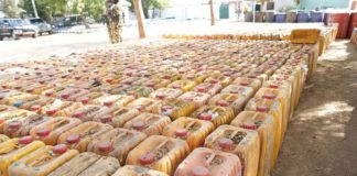 Some of the smuggled Petroleum on display.