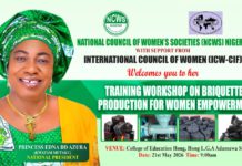 Economic empowerment: NCWS, ICW-CIF train Adamawa women on briquettes production A poster of the event.