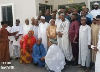 Namdas and members of his guber campaign council after the high level meeting in Yola on Sunday.