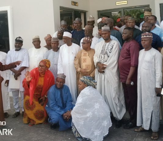 Namdas and members of his guber campaign council after the high level meeting in Yola on Sunday.