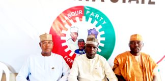 From left to right: The DG Abbo guber campaign organization, Hon Abubakar Usman Damare, the chairman of LP, Theman Jonah and the Secretary of the party, Kamaludden Jibrilla Aliyu, during the reconciliation meeting at the party secretary on Saturday in Yola.